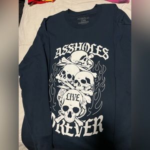 Assholes Live Forever Navy Skull Design Long Sleeve Tee Shirt